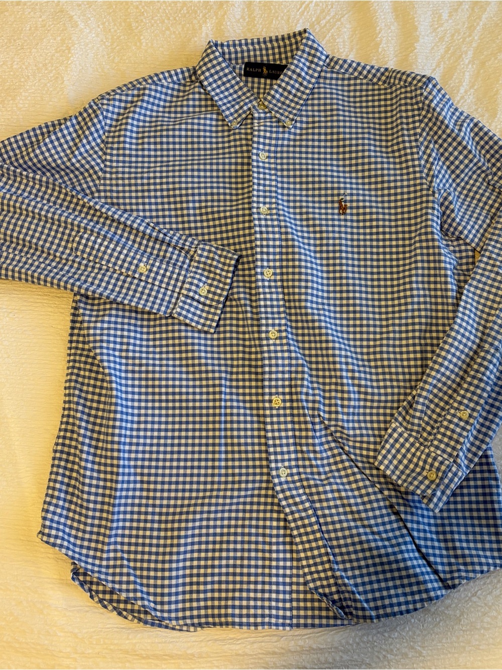 Ralph Lauren Men’s Large Blue Gingham Button Down Shirt Polo Pony